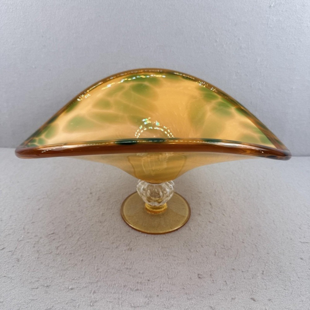 Murano Style Italian Glass‎ Pedestal Centerpiece Bowl Mottled Macchia 15"